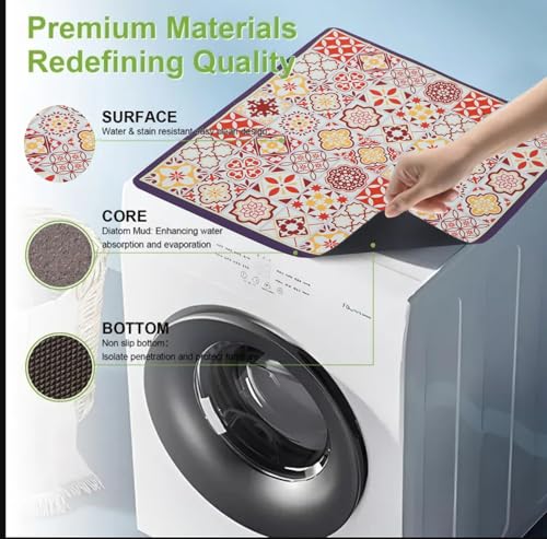 Image of HomeCloud Rubber Washing Machine Mats For Top Of Washer, Washing Machine Protective Mats, Dish Drying Mat, Non-Slip Waterproof Washer Dryer Dust Cover Mat For Laundry & Kitchen (60Cm X 60Cm) (Multi)
