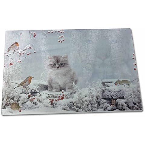 Advanta Group Spirit Cat on Kitten Watch X Large Glass Cutting Chopping Board Cover