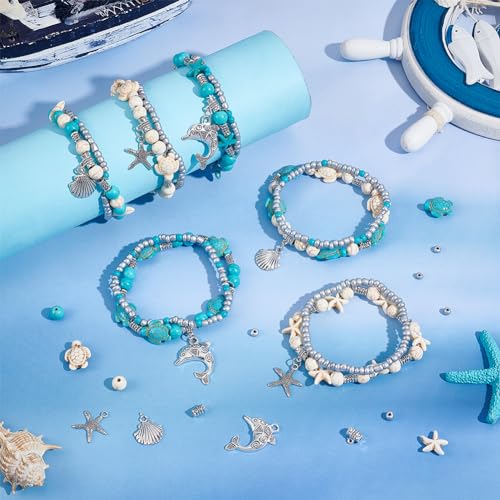 SUNNYCLUE 1 Box DIY 6 Sets Summer Beach Bracelet Making Kit Bohemian Double Layered Bracelet Turtle Starfish Bead Fish Dolphin Charms Hawaii Sea Animal Charm Glass Beads for Jewelry Making Kits Women - Image 4