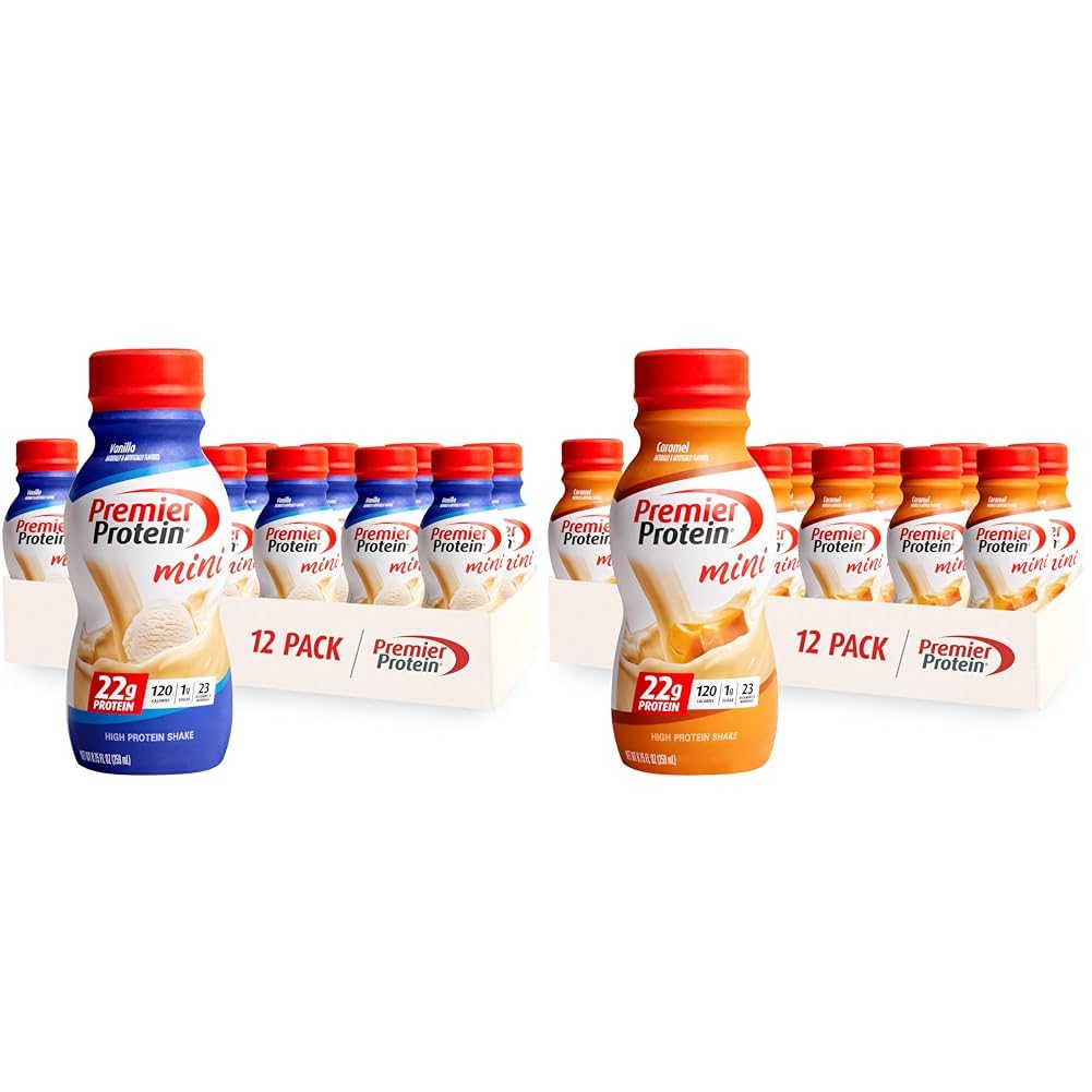 Shake MINIs Vanilla & Caramel Flavors, 22g Protein, 120 Calories, 1g Sugar, 8.75fl oz, Packs of 12