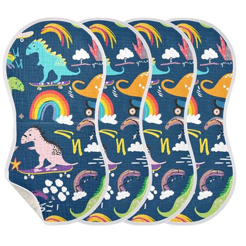 xigua Cartoon Dinosaurs Baby Burp Cloths for Newborn Boys and Girls 2 Pack, Soft & Absorbent Cotton Baby Burp Cloth, Baby Washcloths, Newborn Towel, Burp Rags3
