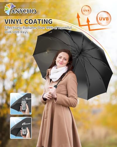 Image of ANYCHO Reverse Umbrella 3 Fold Durable 10 Bones Design, Compact Umbrella for Men & Women, Windproof Umbrellas for Rain, Perfect for Travel and Everyday Use