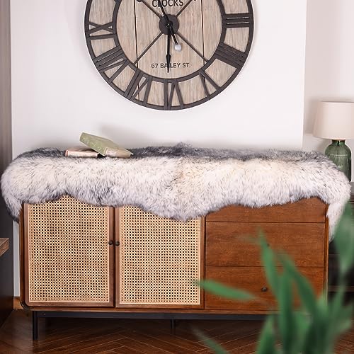 Premium Genuine Fur Sheepskin Rug Real Australia Sheepskin Natural Luxury Fluffy Lambskin Fur Area Rug Seat Covers for Kids Bedroom Sofa Chair Cover (Gray Tip, Double Pelt/2ft x 6ft)