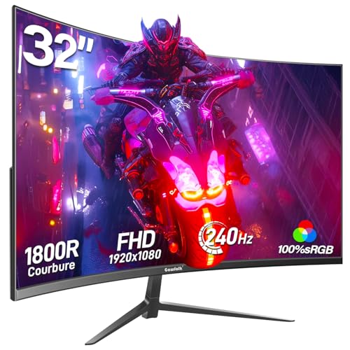 Gawfolk Gaming Monitor 32 Pouces 240Hz, écran PC incurvé Full HD 1080P, écran d'ordinateur incurvé 1800R sans Cadre avec FreeSync et Technologie Eye Care, supporte VESA