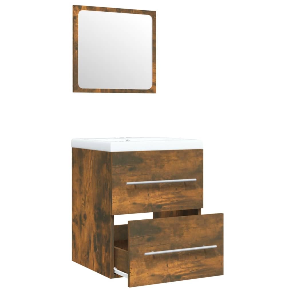 Armario de lavabo con lavabo empotrado, roble ahumado, cajón de almacenamiento, montaje en pared, muebles de baño, rebosadero