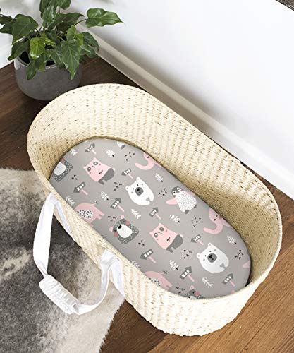 Image of Stretch Fitted Bassinet Sheet Set BROLEX 2 Pack Cradle Sheets for Bassinet Pad /Mattress,Unisex Boys Girls,Ultra Soft,Jungle Animals