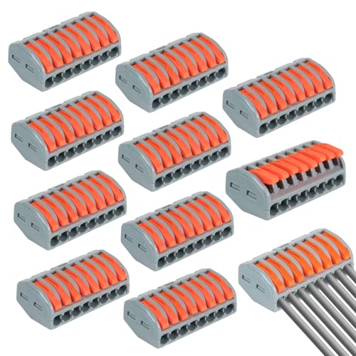 10 Piezas de Conectores Eléctricos Rápidos con Palanca, 8 Puertos, Clemas Eléctricas Rápidas 250V 32A, Regletas Cables Enchufables, Fichas Empalme Eléctrico, Conector Rápido para Conexiones Eléctricas