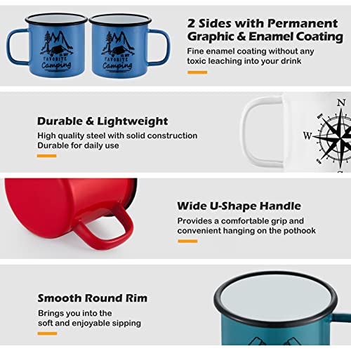 Teamfar 16 Oz Coffee Mug, Multi Colors Enamel Tea Mug Set Of 6, Camp Drinking Cups With Patterns For Milk Tea Beer, Non-Toxic & Portable, Lightweight & Durable, Wide Handle & Smooth Rim, Easy Clean #TOP6