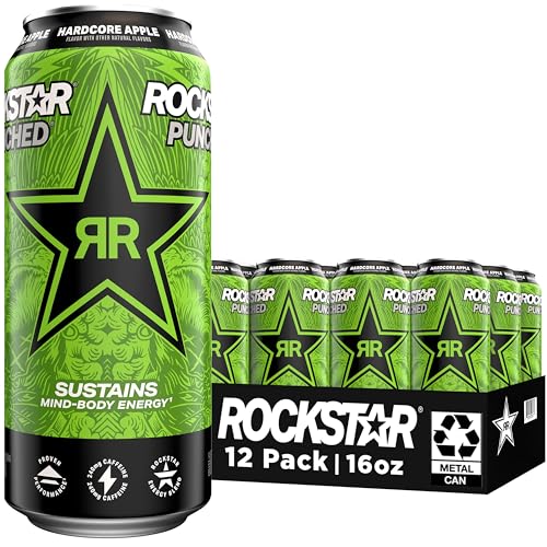 Rockstar Energy Drink Punched Hardcore Apple, 16oz Cans (12 Pack)