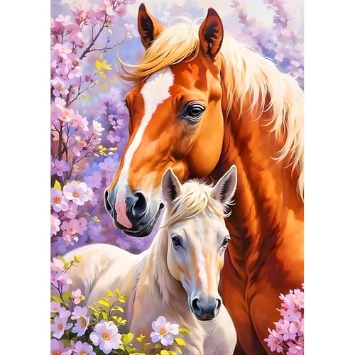 DPHERO 5D Couple Cheval Diamond Painting Kits, DIY Amoureux Art du Diamant Painting Kit Complet, Fleurs Broderie Kits de Peinture sur Diamant Point de Croix Paint pour...