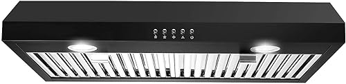 SNDOAS Campana extractora de 30 pulgadas debajo del gabinete, campana extractora de acero inoxidable negro con 500 CFM, campana extractora sin