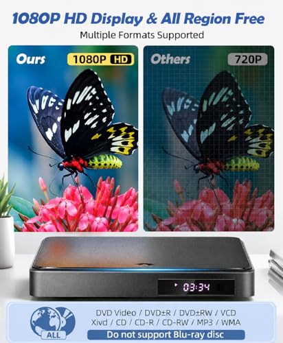 Image of ARAFUNA DVD Players for TV HDMI RCA, 1080P, All Region Free, USB /TF Port | Small DVD /CD Player with Remote Control Support PAL /NTSC Plays and Multiple Formats for Home, Travel