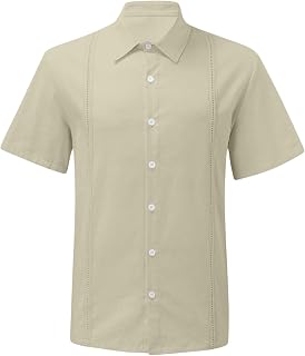 OULIWANGLUO Men's Summer Lapel Solid Color Shirt Linen Casual Short Sleeve Beach Shirts Relaxed Fit Button Down Shirts