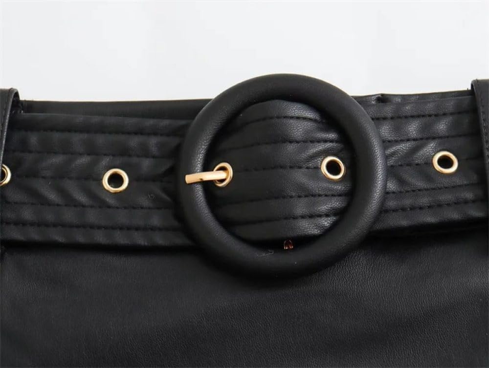 Falda Corta De Mujer - Minifalda Plisada Ancha De Cuero para Mujer, Falda Retro Americana con Cinturón, Ajustada, Lisa, por Encima De La Rodilla, De Invierno