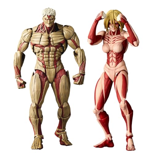 YLEAFUN 2pcs Eren Jaeger Figures Reiner Braun Action Figure Statue Movable Joints and Interchangeable Hands Parts Anime Levi Figure Statue Model 17cm/16cm