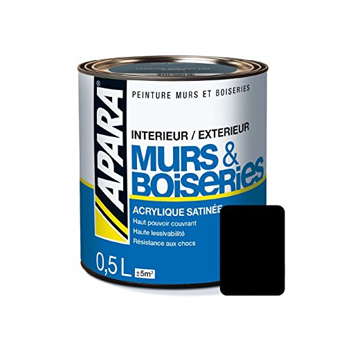 Peinture intérieure couleur, acrylique satinée 0.5 litre Noir