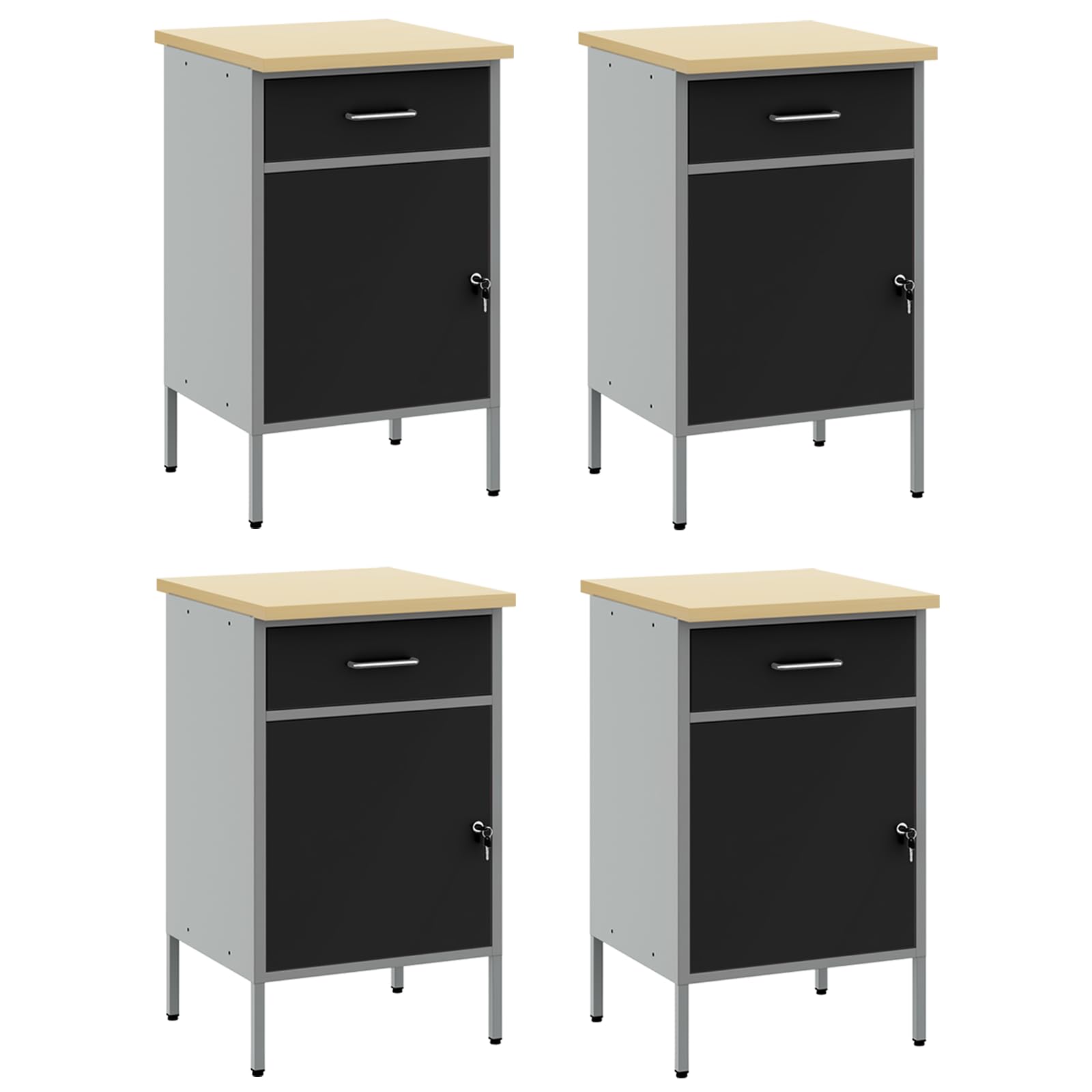 Banco da lavoro con cassetti, 4 pezzi, nero e grigio, 200 x 55 x 85 cm, 200 cm, banco da lavoro (4 cassetti e 4 porte)