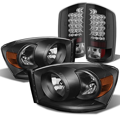 AKKON - For 2006 Dodge Ram Model 1500 2500 3500 Black Crystal Headlights+ Black LED Tail Lights 4Pcs AKKON - For 2006 Dodge Ram Model 1500 2500 3500 Black Crystal Headlights+ Black LED Tail Lights 4Pcs