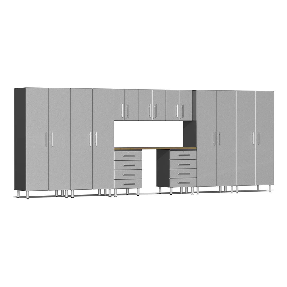 Ulti-MATE UG22102S 10-Piece Garage Cabinet Kit with Bamboo Worktop in Stardust Silver Metallic