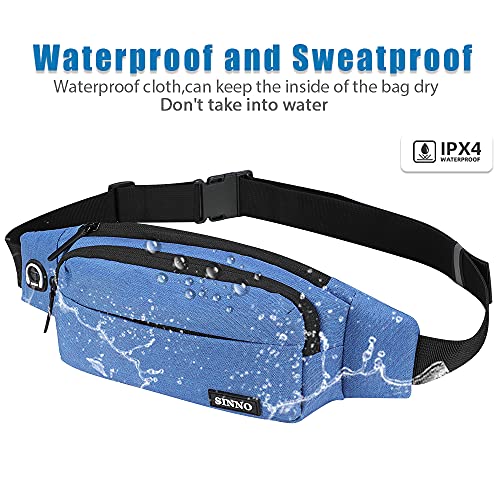 Image of SINNO Large Crossbody Fanny Pack for Women Men Belt Bag With 4-Zipper Pockets for Travel Running Hiking Workout Dog Walking Outdoors Sport Fishing Waist Pack Bag Carrying All Phones, Blue(4 Zipper