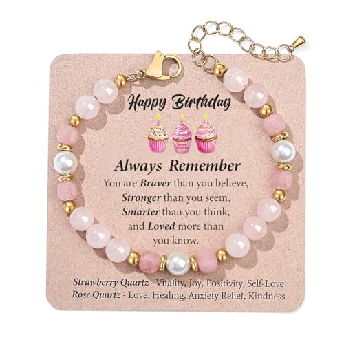 Image of Quietsun Trendy Gifts for Her-Positive /Love /Joy Natural Crystal Bracelets for Girls /Teens /Adults-Adjustable /Handmade-Gift Box Packing