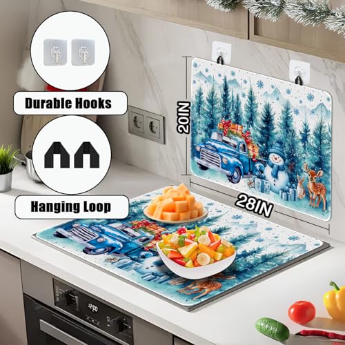Image of Snowman Stove Top Cover for Electric Stove, Christmas Range Covers, Blue Truck Range Top Mats, Glass Cooktop Covers 28x20 inch, Winter Forest Cooktop Cover for Kitchen Winter Holiday Home Decor