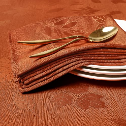 Smiry THZB003 Fall Napkins Set Of 4, 18X18 Inch Autumn Leaves Damask Dinner Napkins, Fabric Napkins For Harvest Parties thumb #2