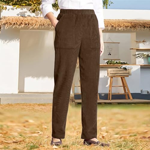 Pull On Corduroy Pants Women's High Waisted Straight Leg Business Casual Work Wide Leg Lounge Pants With Pockets2