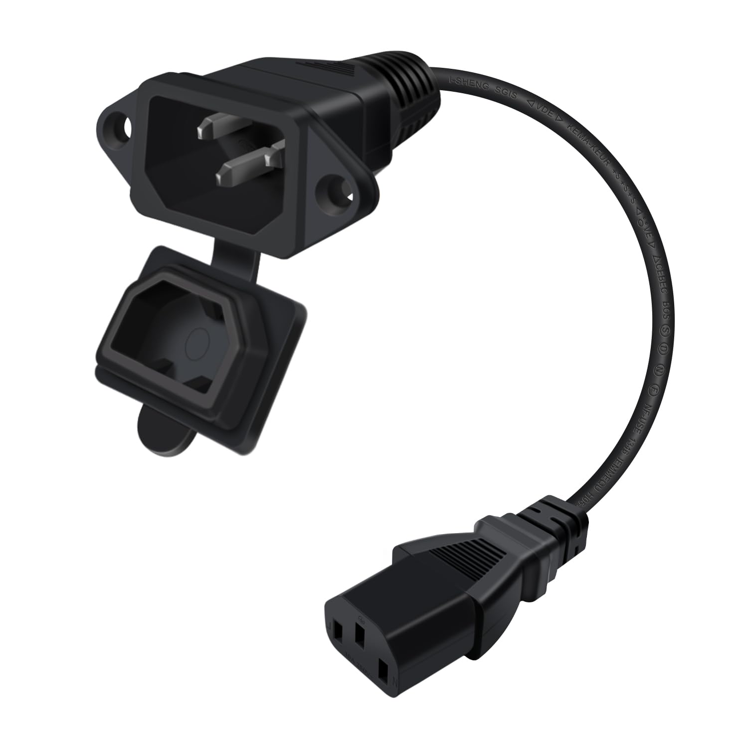 C13 to C14 Panel Mount Power Cable with Waterproof Cover 10A 250V IEC C13 to C14 Power Extension Cord for Computer, Monitor, PDU (Black, 0.5 m/1.6ft)