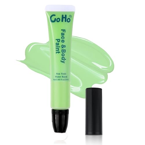 Go Ho Pintura facial verde pastel (0.85 onzas), pintura corporal crema a base de agua lavable, corrector líquido, cubre sin aceite, maquillaje de