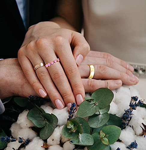 YOOESTORES82 2PCS Colorful Heart Ring Gold Band Rings Set for Women Couple Cute Love Heart Plain Stackable Finger Rings Wedding Preppy Jewelry Gift2