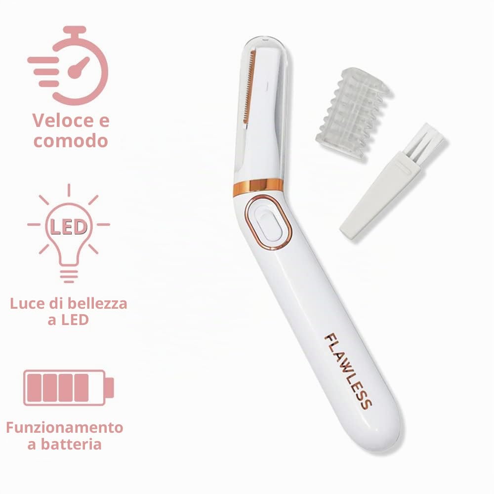 Finishing Touch Flawless Rasoio per bikini e rimozione dei capelli, rasoio per bikini e peli pubici per donne, rasoio intimo per uso a secco, depilazione indolore della linea bikini con luce LED,
