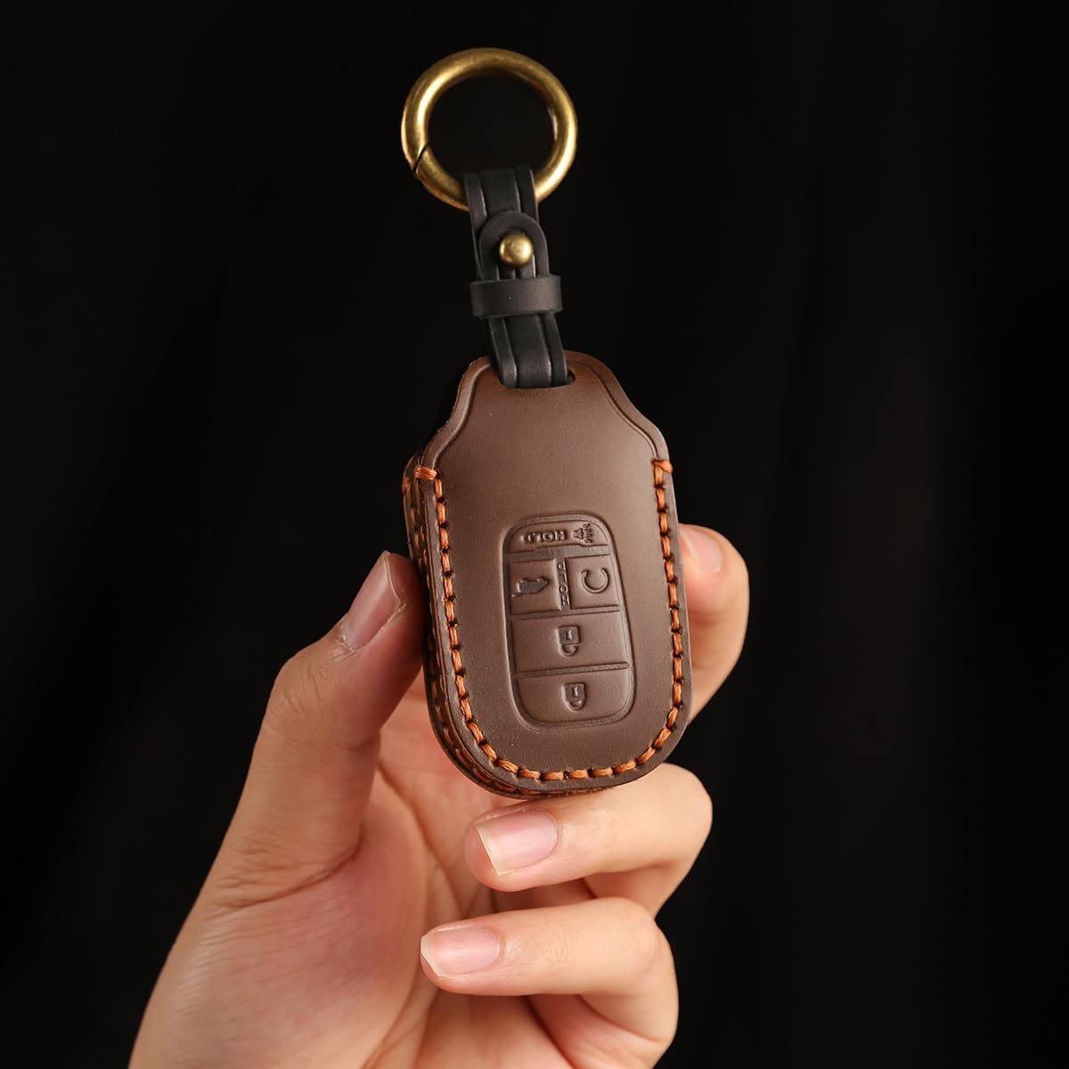 Vintage Leather 5-Button Key Fob Cover Case for Honda Civic Accord CRV HRV Pilot 2023 2024 2025 2026, Handmade Crazy Horse Leather, Black