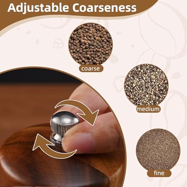 2 Pack Wooden Salt and Pepper Grinder Set ¡ª 8 Inch Refillable Salt and Pepper Shakers ¡ª Manual Spice Mills with Clear View Window ¡ª Ceramic Grinder, Adjustable Coarseness