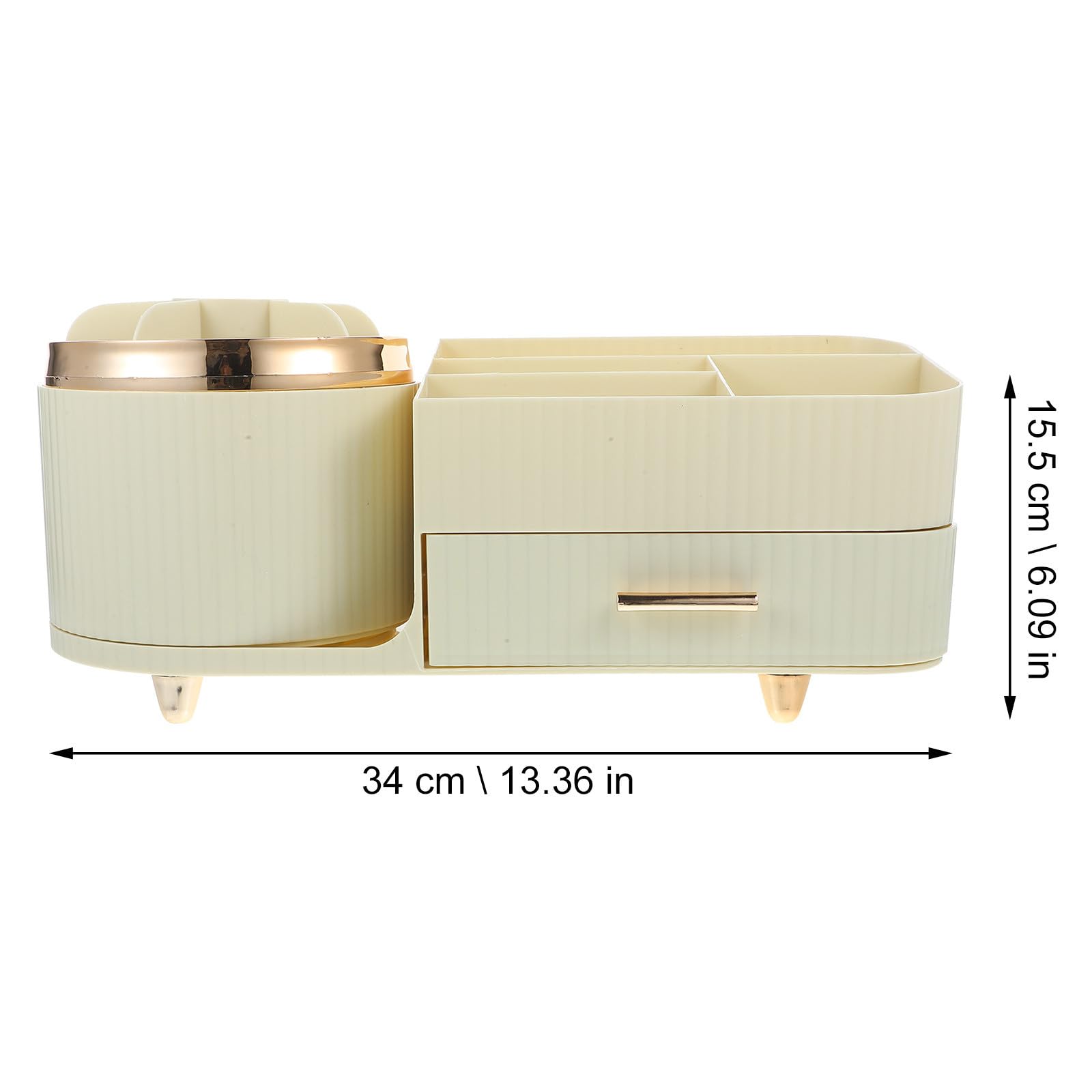 Organizzatore Trucco Rotante da Tavolo in Pet Beige, Grande Capacità, Contenitore Cosmetico per Camere da Letto e Bagni, per Accessori Ordinati