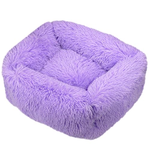 Hiseng Soft Fluffy Dog Bed, Simple Solid Color Self-Warming Cat Bed Washable Square Dog Beds Medium, Plush Anti-Slip Bottom Donut Cat Beds for Indoor Cats (XS 45x35cm,Purple)