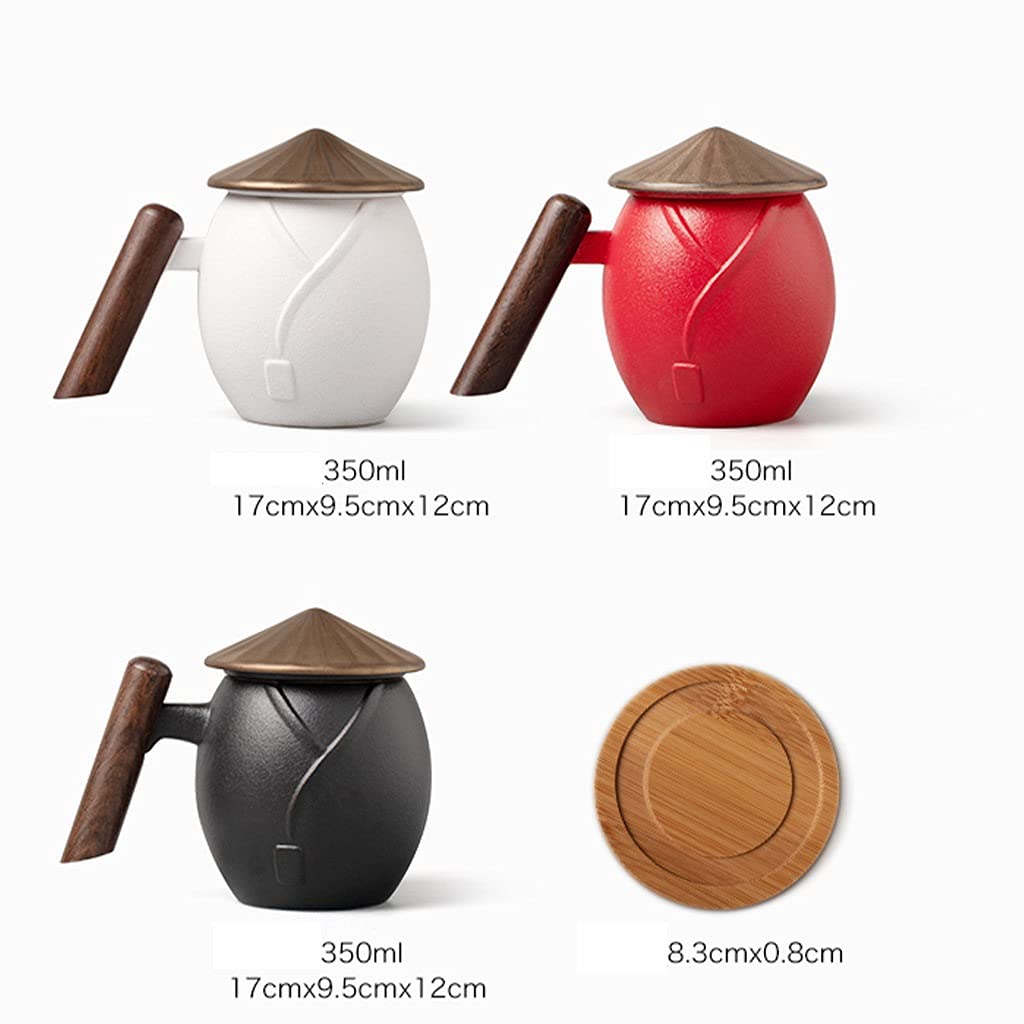 Tasse à thé en céramique avec Couvercle et Filtre, 12 Oz, Tasse D'infuseur De Thé En Céramique Avec Panier D'infuseur Et Couvercle Pour Le Thé À Feuilles En Vrac, Noir Blanc Rouge ( Color : Red )