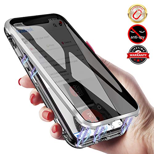 Elewelt Funda Magnética Anti-pío para iPhone 11 Pro, Carcasas de Vidrio Templado Doble Cara, Funda Protectora Completa Anti-espía para iPhone 11 Pro[Plata]