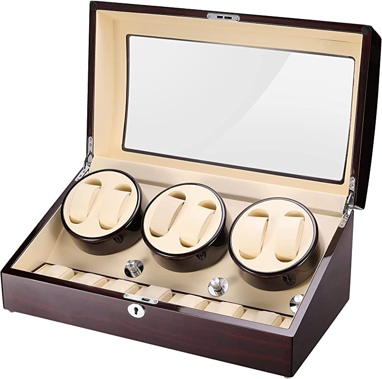 Medetai Luxury Automatic Watch Winder Display Box Case 6+7 Storage Velvet Lock & Key (Ebony Off-White) (B0C2CHBQW7) Amazon Price History, Amazon Price Tracker