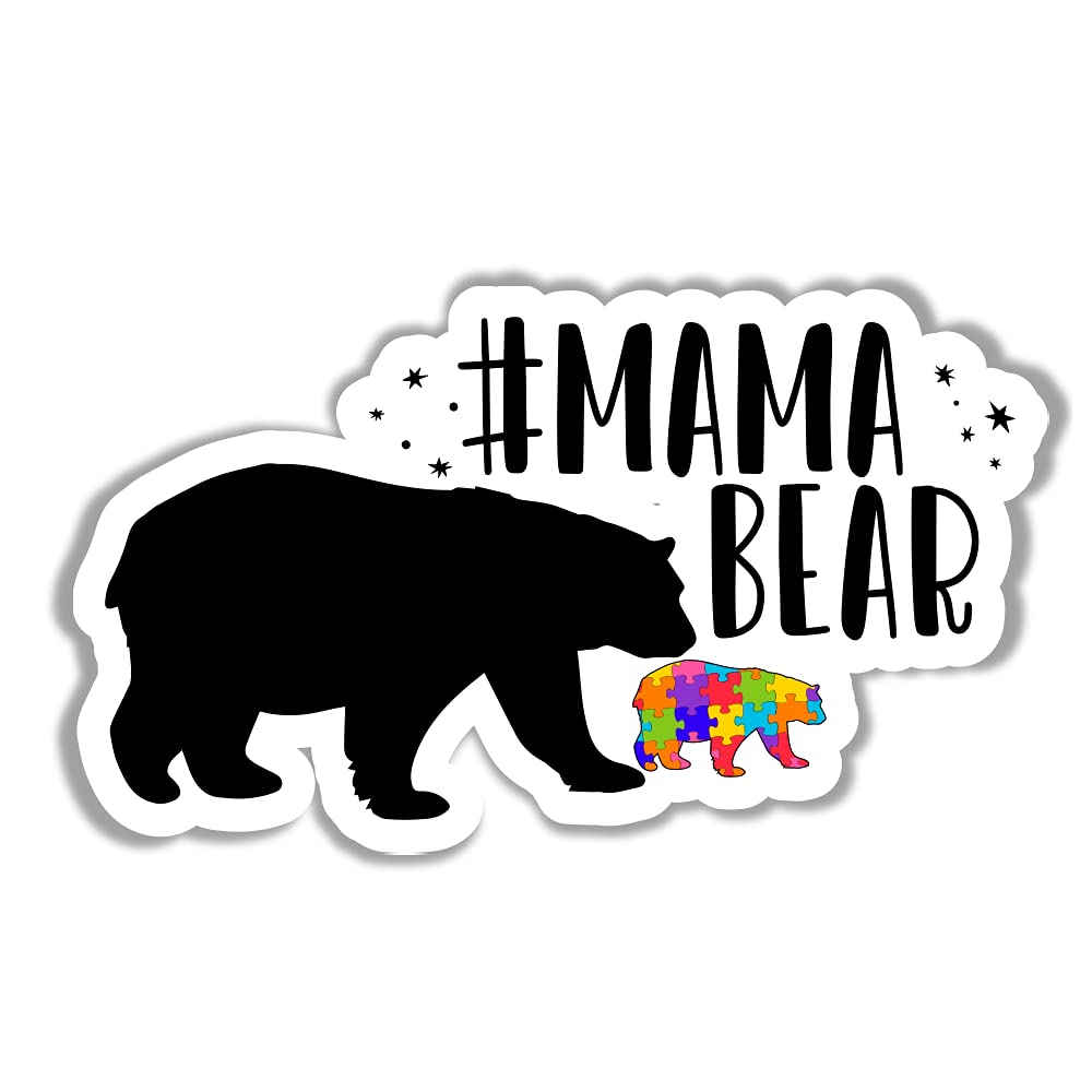 United by Color Mama Bear Autism Car Decals - Autism Car Sticker for Awareness - Mom Sticker Large 6 Inches Premium Quality