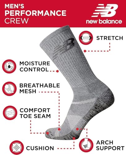 New Balance Men's Athletic Arch Cushion Comfort Crew Socks (5 Pack), Size 4-10, White Old2