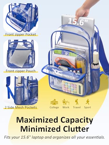 Image of Clear Backpack for School, Heavy Duty Clear Bookbag With a TSA Lock | 18 inch large clear bag, Durable PVC, For boys /girls /men /women /teens /adult, Ideal for work /sport /travel /daily life