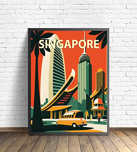Singapore City Retro Art Print Poster, Asia Wall Art Living Room Poster Wall Decor City Landscape Picture For Bedroom Office Home (Singapore, 11X14 Inches (Unframed)) #TOP6