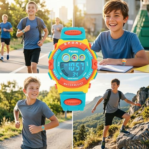 Image of Kids Watch Digital for Boys-Waterproof Kids Sports Watch with Light, Alarm&Snooze,Stopwatch Military Design Silicone Band Gift for Birthdays,Christmas Outdoor Activities(8+ Years)