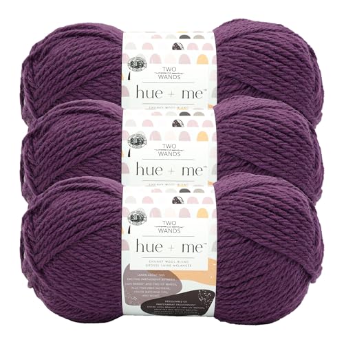 Image of Lion Brand Yarn, Hue + Me Chunky Yarn for Crocheting, Knitting, and Crafts, Aubergine, 3 Pack