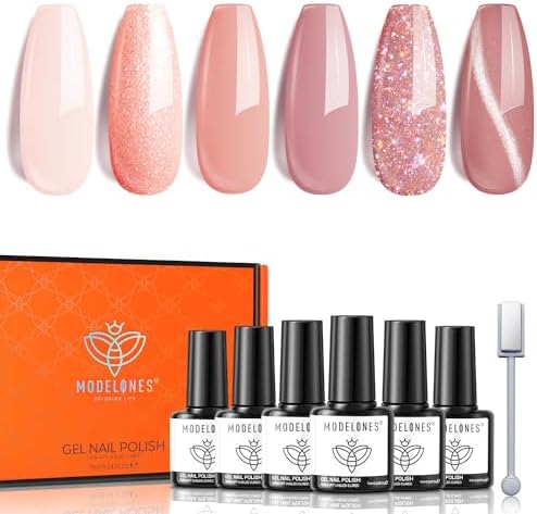 Modelones Gel Nail Polish Set, 6 Colors Gel Polish Nude White Brown Autumn Gel Nail Polish, Soak Off UV Gel Polish Gifts for Girls DIY Salon