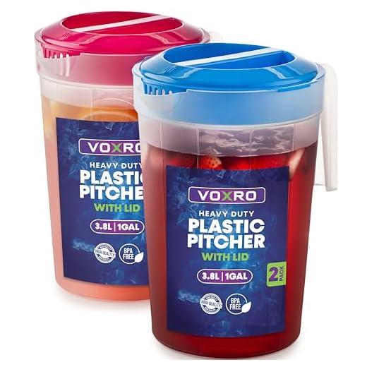 2-Pack 1-Gallon Plastic Pitchers with Lids – Iced Tea Pitchers with Twist Cover BPA-Free, Dishwasher & Freezer Safe, Ideal for Water, Juice & Fridge Storage
