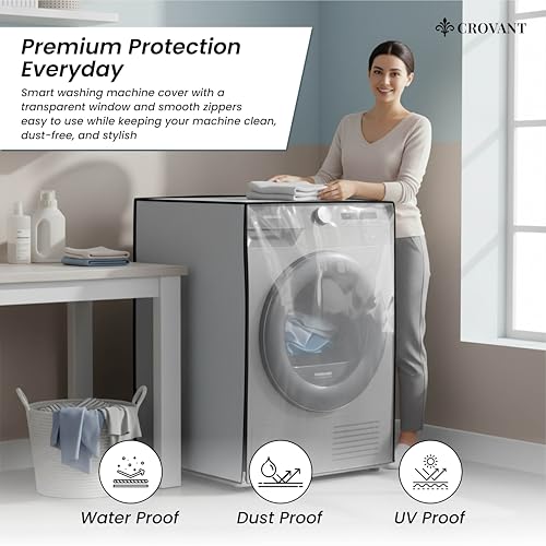 Image of Premium PVC-Coated Washing Machine Cover for Front Load | Compatible with IFB | Waterproof & Dustproof | Fits 6-8 Kg | Size: 63 x 63 x 81 cm (Silver Grey)