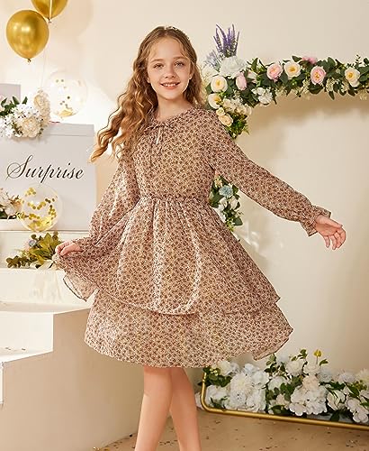 Image of GRACE KARIN Girls Fall Long Sleeve Dress Formal Party Holiday Smocked Waist Midi Dresses 5-12Years