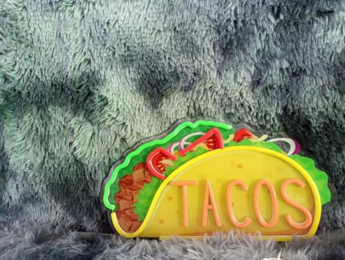 Image of Taco Neon Sign LED Light - UV Printing Light Up Sign for Business, Restaurant, Mexican Decor (15.8x8.7'', Orange, Yellow, and Green)